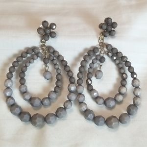 Silver Gray Bead Double Hoop Earrings